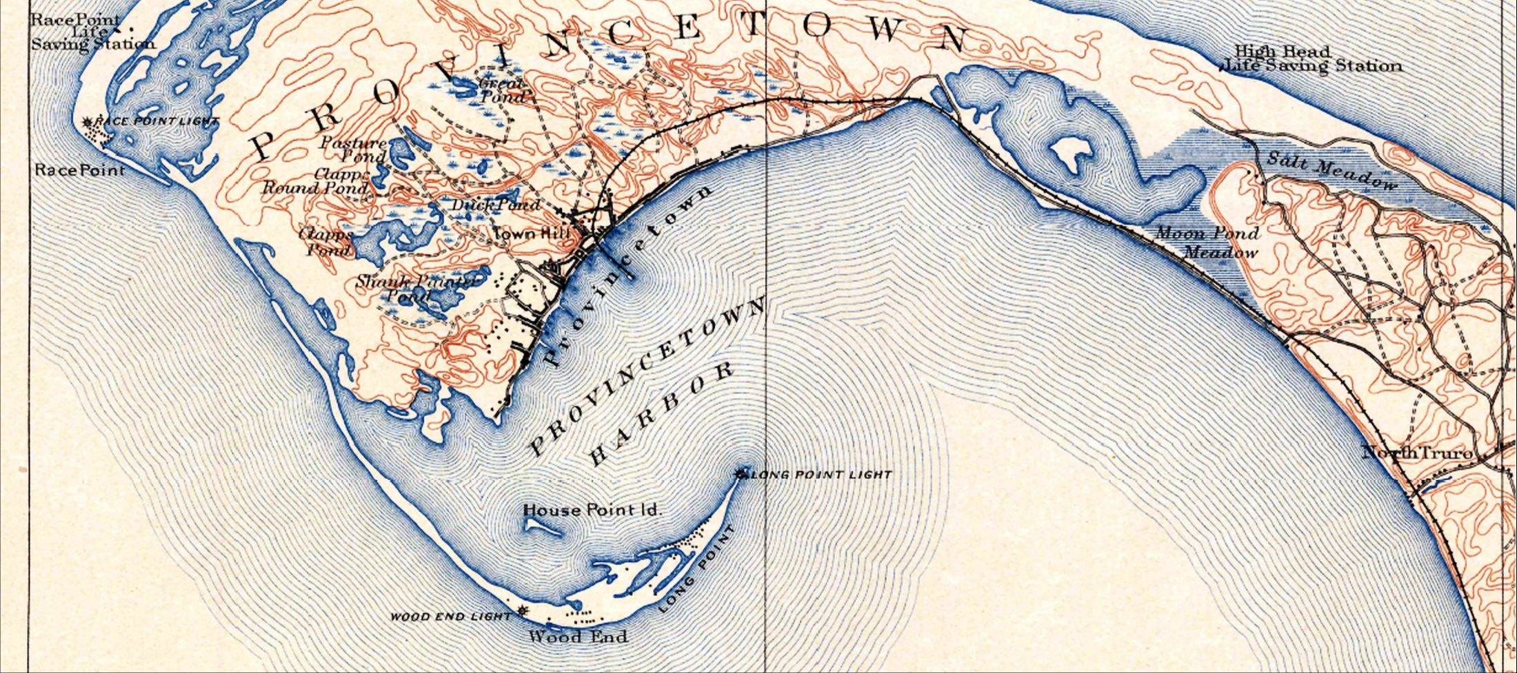 1887 US Geological Survey map of Provincetown and its harbour, from Race Point to Long Point