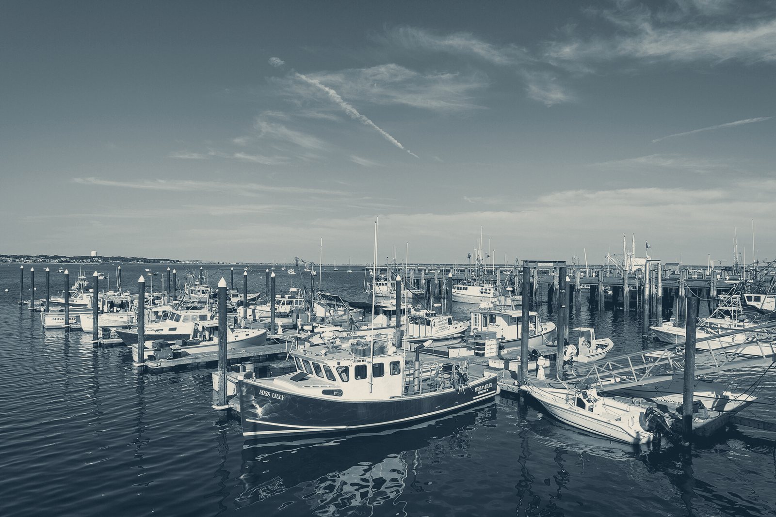 Boats tied up in the slips beside MacMillan Pier, Provincetown