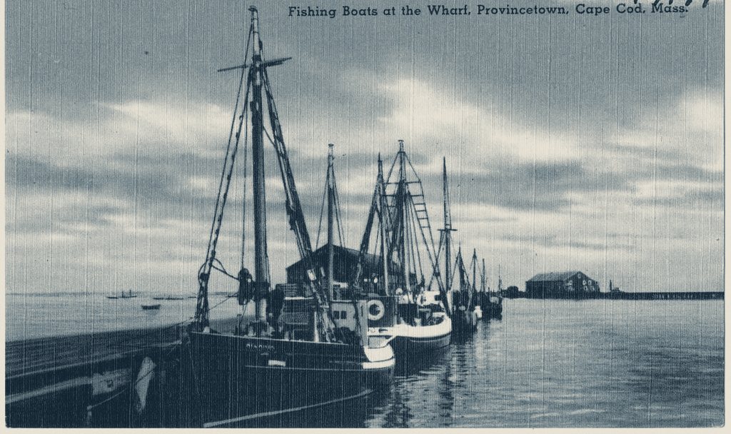 Old postcard: fishing boats at the wharf, Provincetown, Cape Cod