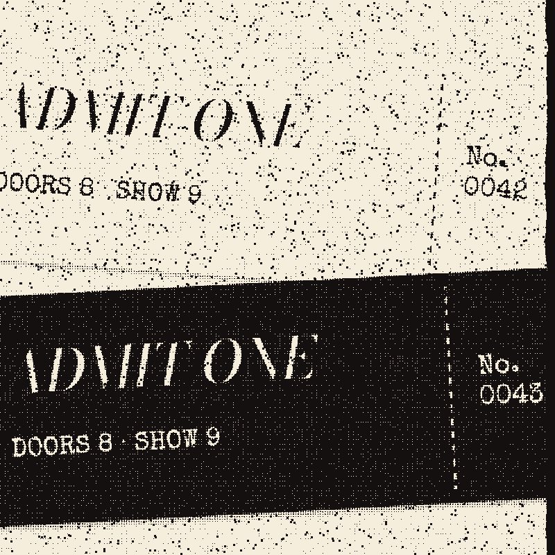 Two Velvet Gull tickets, ADMIT ONE, No. 0042 and 0043, photocopied