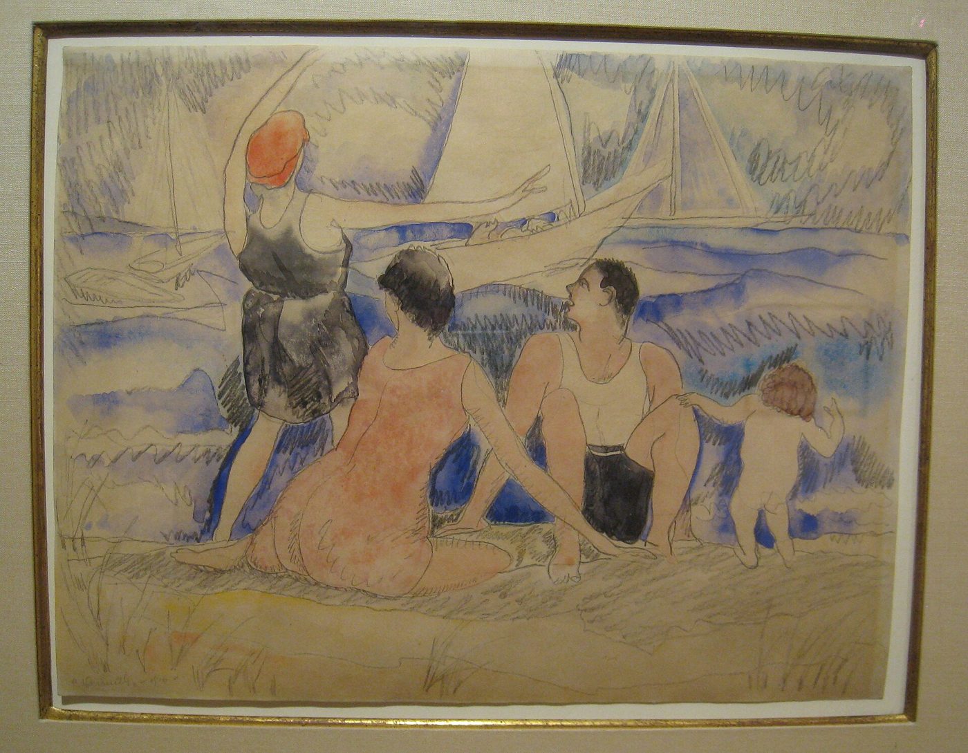 Painting: two figures on the beach at Provincetown.