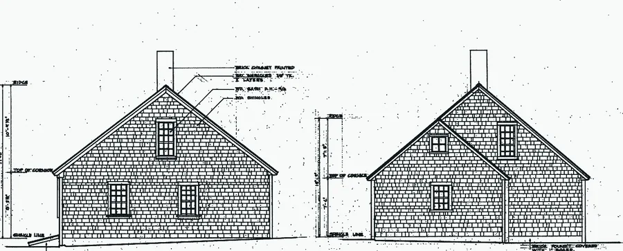Measured drawing, two gable ends of a small shingled Cape.