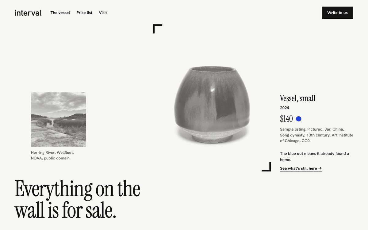 Interval landing page: a stoneware jar on a white wall